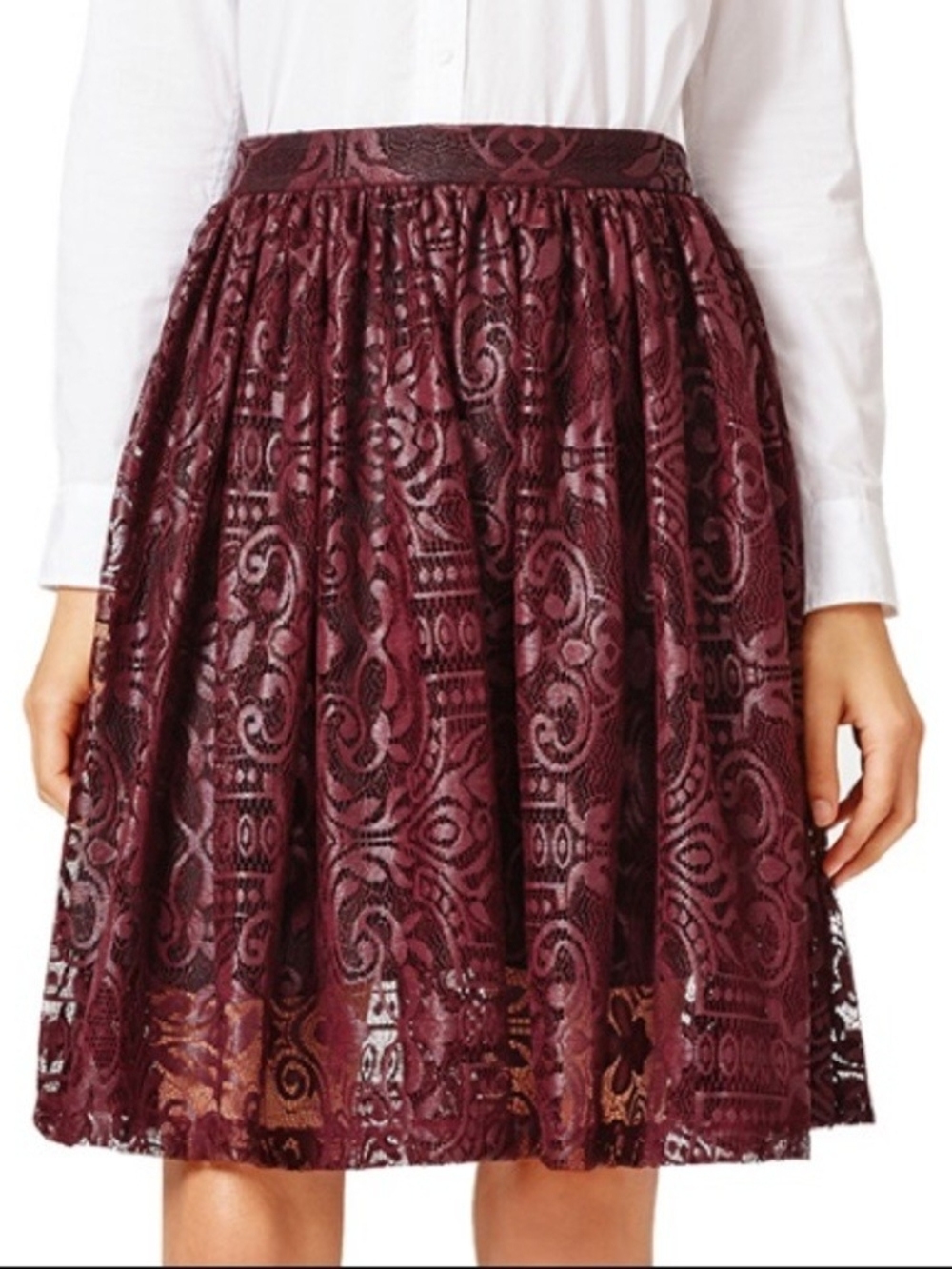 Women's Burgundy Lace A-Line Skirt